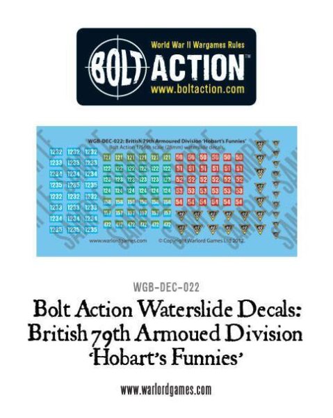 Bolt Action: Waterslide Decals - British 79th Armoured Division (Hobart`s Funnies) Decal Sheet