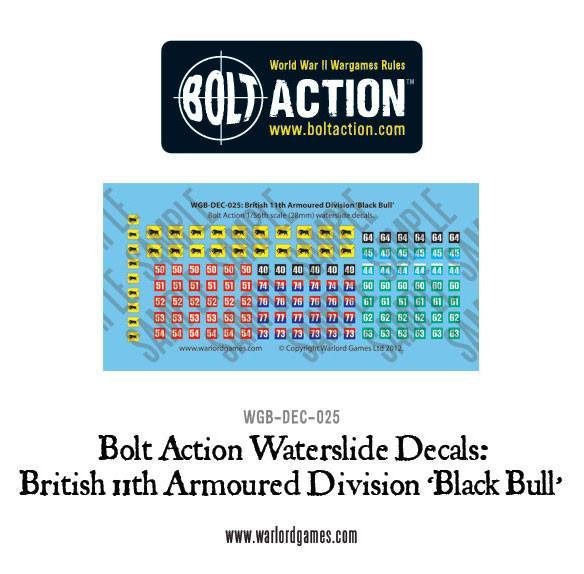 Bolt Action: Waterslide Decals - British 11th Armoured Division (Black Bull) Decal Sheet