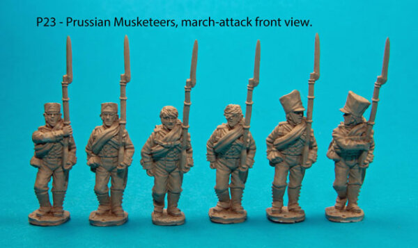 Six Prussian Musketeers in March-Attack Poses Var.2